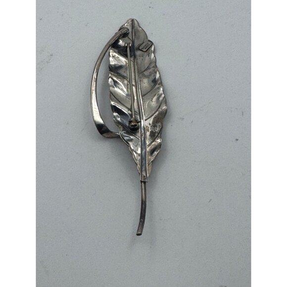 Vintage Beau Sterling Silver Modernist Leaf Brooch Pin Art Deco - Picture 2 of 5